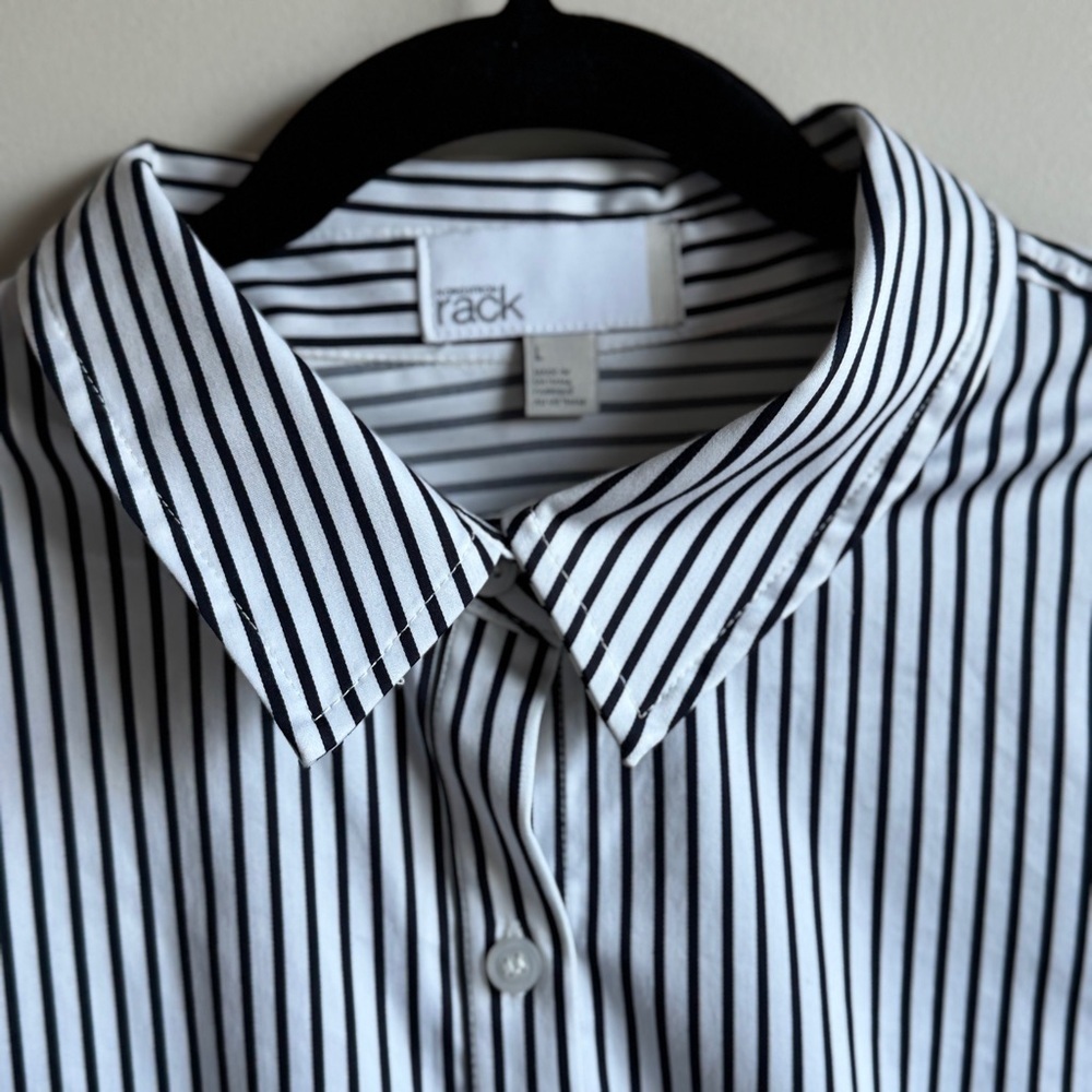 Nordstrom Black and White Striped Button Down Shirt Women’s Size Large - Picture 2 of 8